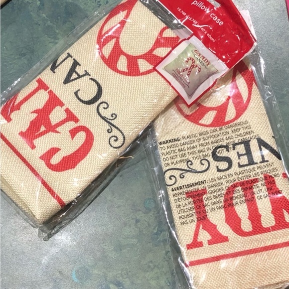 Burlap Christmas holiday candy cane red graphic print décor pillow cases new - Picture 7 of 16